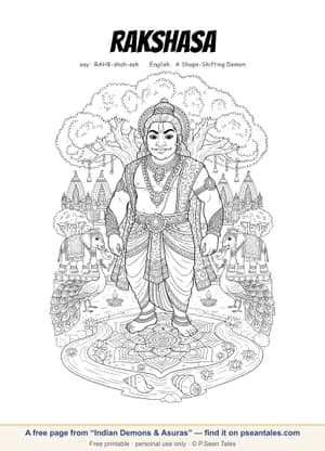 Preview of a free Indian Demons & Asuras coloring page