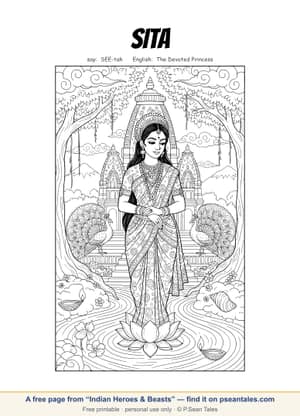 Preview of a free Indian Heroes & Beasts coloring page