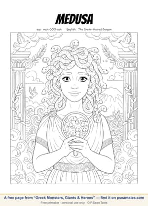 Preview of a free Greek Monsters, Giants & Heroes coloring page